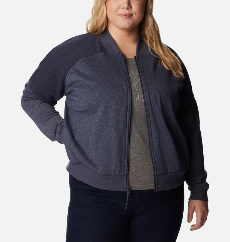 Women's Columbia Lodge French Terry Full Zip Jackets Navy | Plus Size CA-G35C0